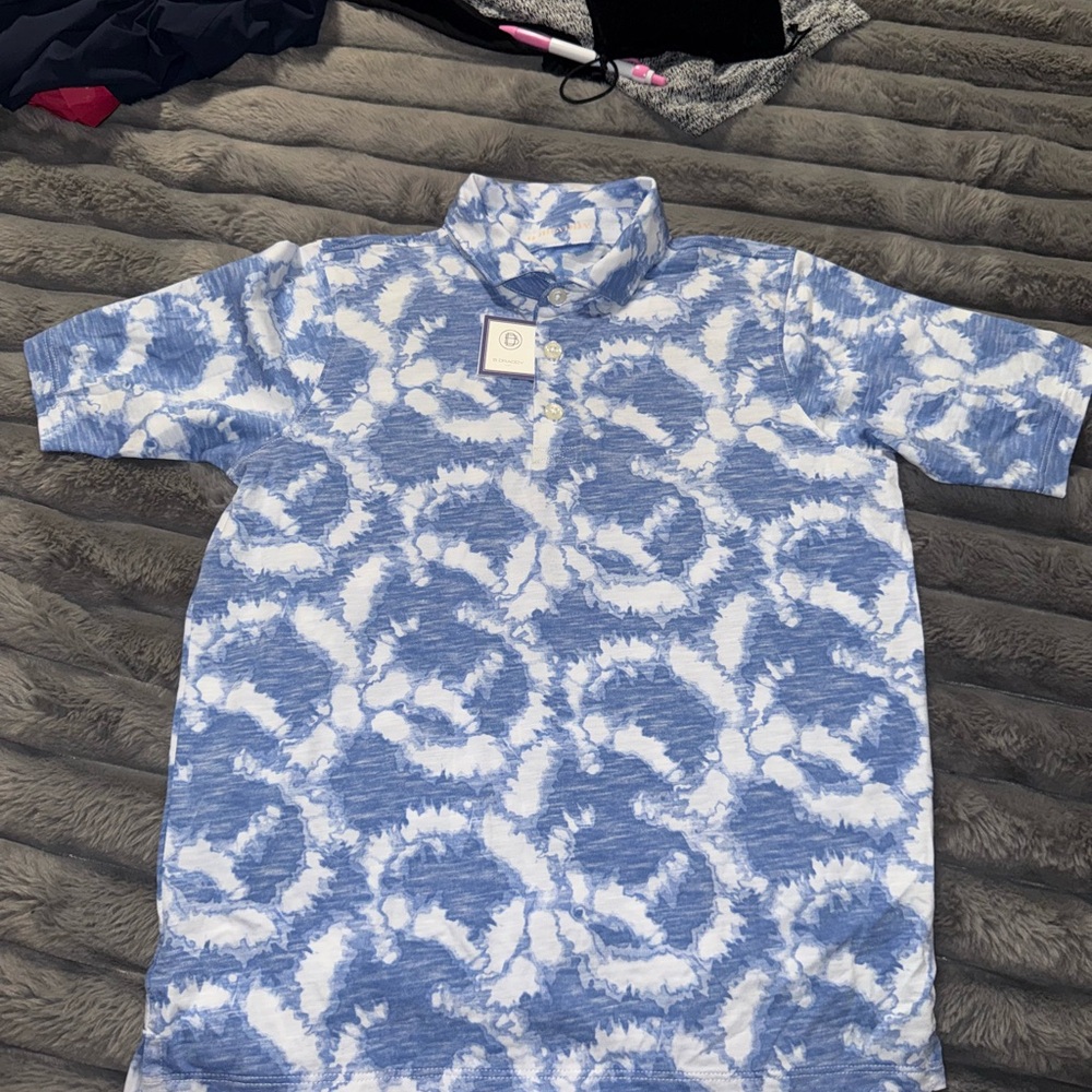 Blue and White Tie-Dye Polo Shirt
